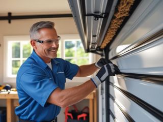 Professional Garage Door Insulation Installation in Savage, MN Technician installing insulation on a garage door inside a well-organized garage in Savage, MN
